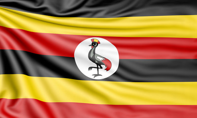 Flag of Uganda, 3d illustration with fabric texture