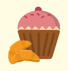 cupcake cherry and croissant bakery and dessert vector illustration eps 10