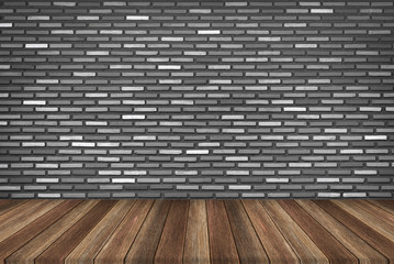 Wooden board background brick wall