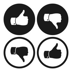Thumb up and down symbols. Human hand icon. Sign of Like and Dislike. Voting good or bad signs