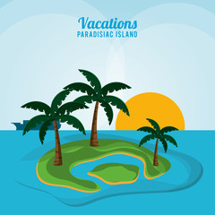 Fototapeta na wymiar vacations paradisiac island ocean sunlight palm tree vector illustration eps 10