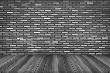 Wooden board background brick wall