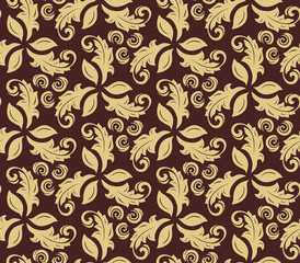 Floral vector golden ornament. Seamless abstract classic background with flowers. Pattern with repeating elements