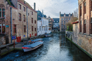 Frozen canal in Bruges, Belgium