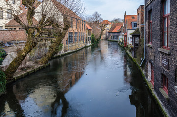 Fototapeta premium Frozen Canal in Bruges, Belgium