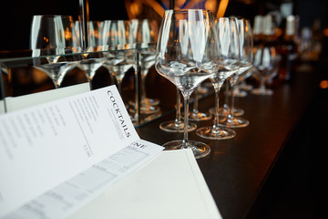 glasses on a table in a restaurant