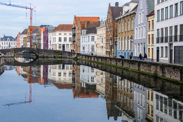 Fototapeta na wymiar Reflection in the canal in Bruges, Belgium