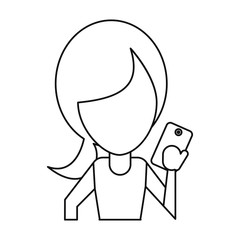 character using smartphone technology thin line vector illustration eps 10