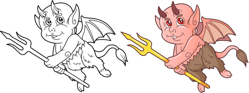 funny demon with a trident in his hand