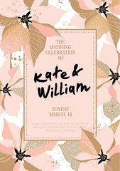 Vector wedding card with handmade floral elements. Premium invitation to the feast.