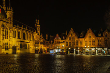 Burg square at night in Bruges, Belgium