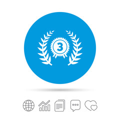 Third place award sign icon. Prize for winner.