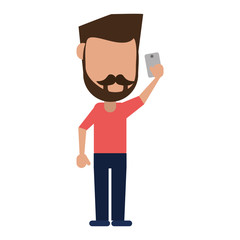man with mustache beard using smartphone vector illustration eps 10