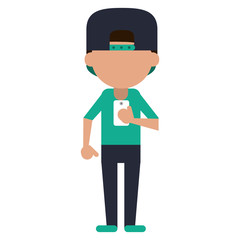 sportman character using smartphone vector illustration eps 10