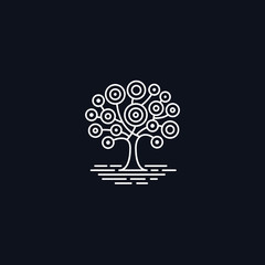 Line Symbol, Tree on meadow, Ecology concept, vector design element