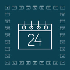 calendar sheet 24 date schedule line icon white on blue