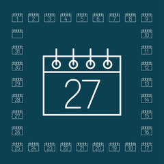calendar sheet 27 date schedule line icon white on blue
