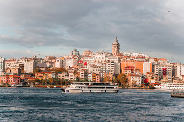 Panoramic view of Galata tower in Istanbul, Turkey