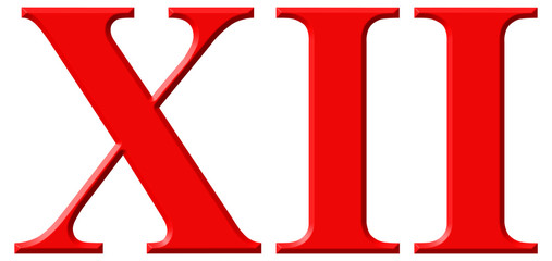 Roman numeral XII, duodecim, 12, twelve, isolated on white backg