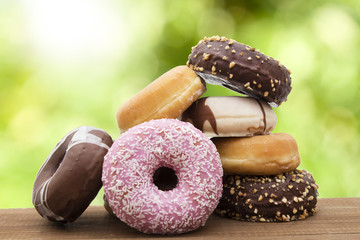 stacked donuts isolated from natural background