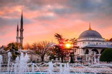 The Blue Mosque, (Sultanahmet Camii) in sunset, Istanbul, Turkey