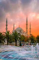 Fototapeta premium The Blue Mosque, (Sultanahmet Camii) in sunset, Istanbul, Turkey