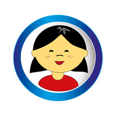 asian girl face with short hair in circular frame vector illustration