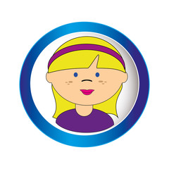 blond girl face with short hair and ribbon in circular frame vector illustration