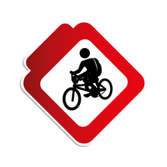 silhouette color road sign with pictogram man cyclist