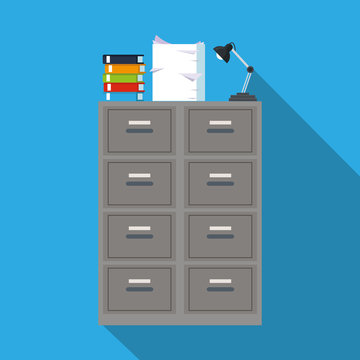 cabinet file archive books document lapm office blue background vector illustration eps 10