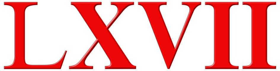 Roman numeral LXVII, septem et sexaginta, 67, sixty seven, isola