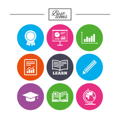 Education and study icon. Presentation signs.