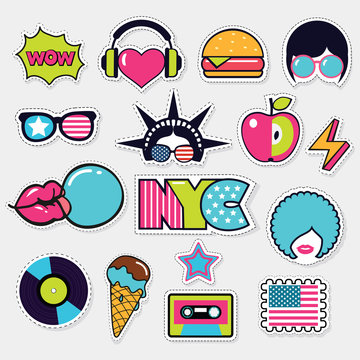 american trendy color patches, stickers and pins