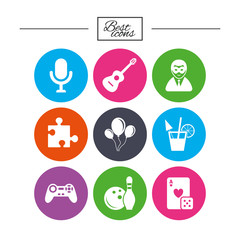 Game, bowling and puzzle icons. Entertainment.