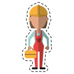woman worker construction toolbox-cut line vector illustration eps 10