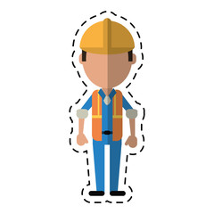 construction man wearing vest helmet protection-cut line vector illustration eps 10