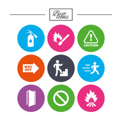 Fire safety, emergency icons. Extinguisher sign.