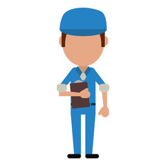man worker blue uniform clipboard and cap vector illustration eps 10