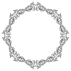 Elegant round frame with contours of flowers. Copy space. 