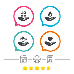 Helping hands icons. Protection and insurance.