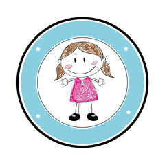 color silhouette with girl drawing in round frame vector illustration