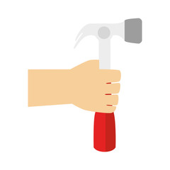 color silhouette with hand holding hammer vector illustration