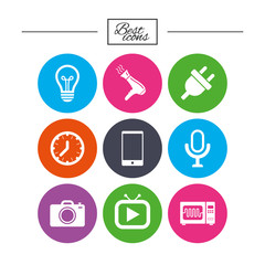 Home appliances, device icons. Electronics sign.