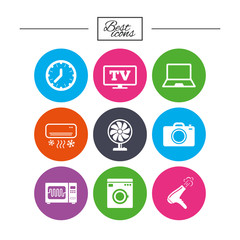 Home appliances, device icons. Electronics sign.
