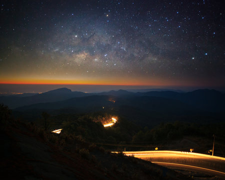 Milky Way Galaxy at Doi inthanon Chiang mai, Thailand.Long expos