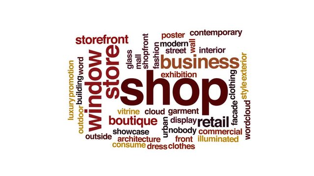 Shop animated word cloud, text design animation.