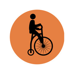 circular silhouette with man in penny farthing vector illustration