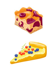 Homemade organic berry pie slice dessert vector illustration.