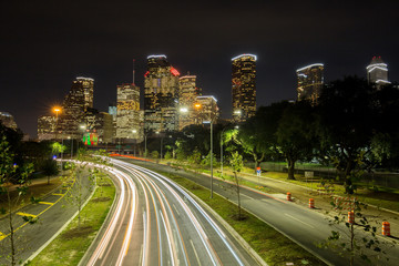 Obraz na płótnie Canvas Night landscape of Downtown Houston at night or sunset