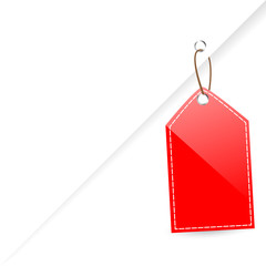 Hanging Red Shining Blank Tag at white Background

